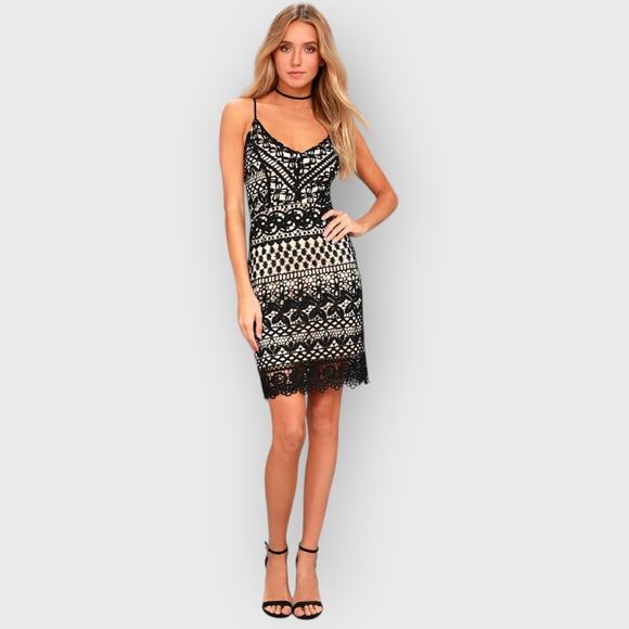 Lulus Enchanted Love Black Lace Dress XS Bodycon V Neck Romantic Gothic Cocktail - Picture 2 of 11